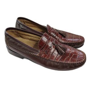 Florsheim Dark Brown Croc-Embossed Loafers with Tassels